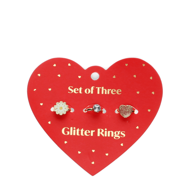 Set mit drei Glitzerringen 'Heart & Flower'